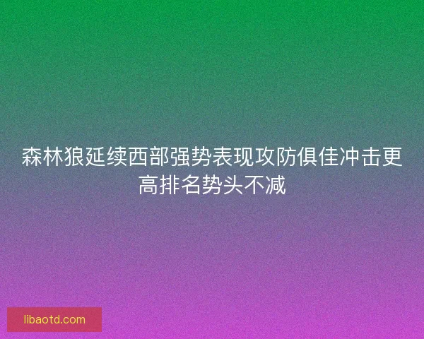 森林狼延续西部强势表现攻防俱佳冲击更高排名势头不减
